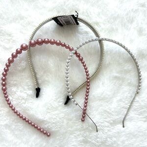 New Elegant Pearl Headbands Set (Faux)- Champagne Pink, White, Cream, and Silver